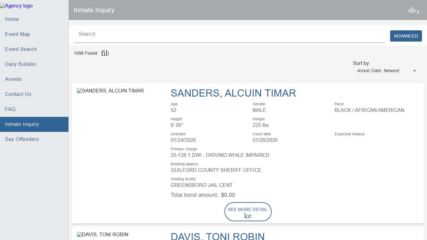 Guilford County SO Police To Citizen Police to Citizen - Inmates catalog